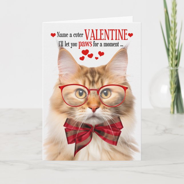 Cream and Apricot Wegie Cat Humour Valentine's Day Holiday Card (Front)