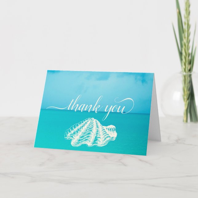 Cream and  Aqua Sea Thank You Card (Front)