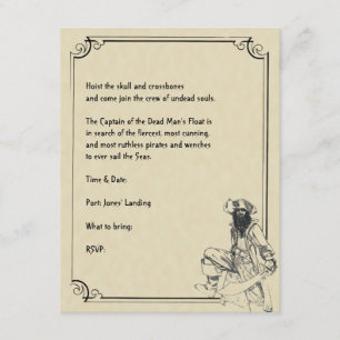 Cream and Black Ahoy! Pirate Halloween Party Invitation
