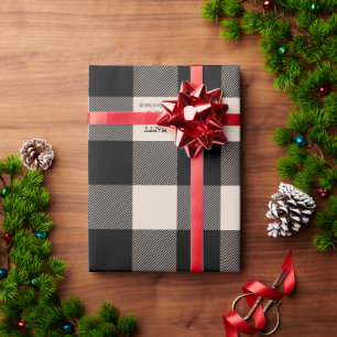 Cream and Black Buffalo Plaid Holiday Custom Wrapping Paper