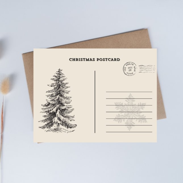 Cream and Black Christmas Tree Holiday Postcard (Creator Uploaded)