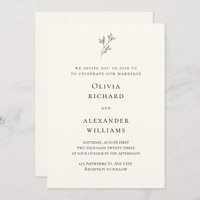 Cream and Black Minimalist Wedding Invitation (Front/Back)