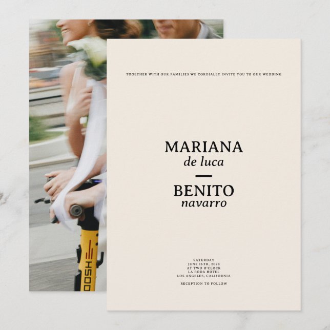 Cream and Black Modern Minimalist Photo Wedding Invitation (Front/Back)