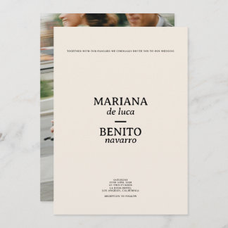 Cream and Black Modern Minimalist Photo Wedding Invitation