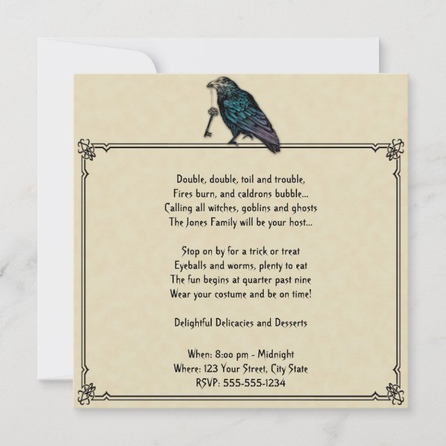 Cream and Black Raven Halloween Party Invitation (Front)