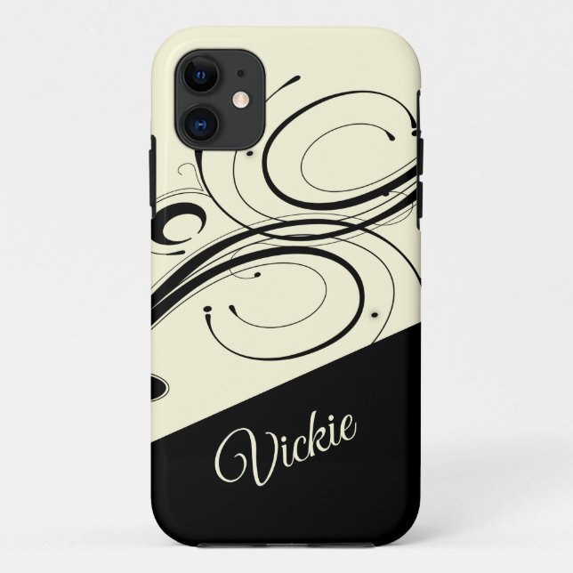 Cream and Black Scroll Accent Personal Case-Mate iPhone Case (Back)