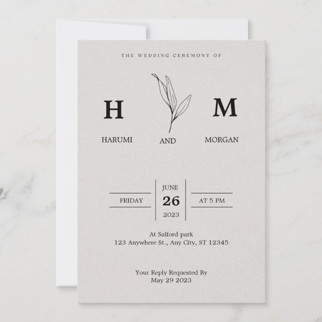 Cream And Black Simple Minimalist Elegant Wedding  Invitation (Front)