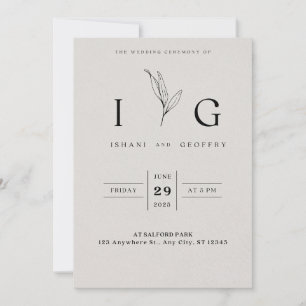 Cream And Black Simple Minimalist Elegant Wedding  Invitation