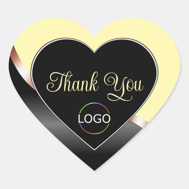 Cream and Black Wavy Rose Gold with Logo Thank You Heart Sticker (Front)