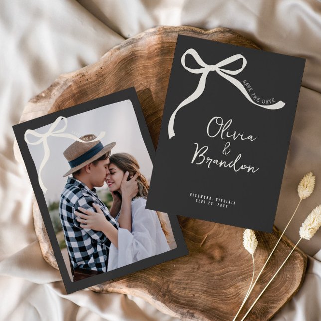 Cream and black whimsical hand drawn bow save the date (Creator Uploaded)