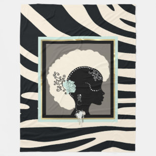Cream and black zebra print afro punk fleece blanket