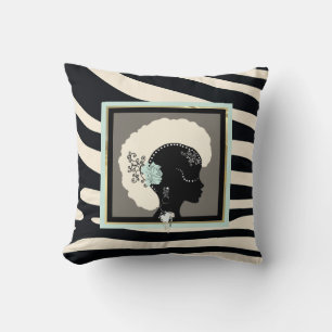 Cream and black zebra print cushion