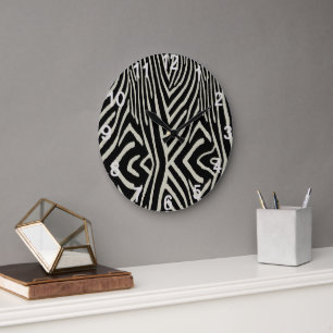 Cream And Black Zebra Stripes, Large Clock