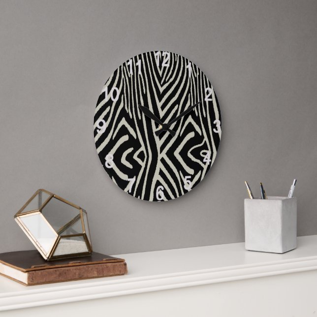 Cream And Black Zebra Stripes, Large Clock (Office)