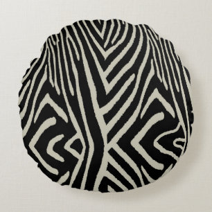 Cream And Black Zebra Stripes, Round Cushion