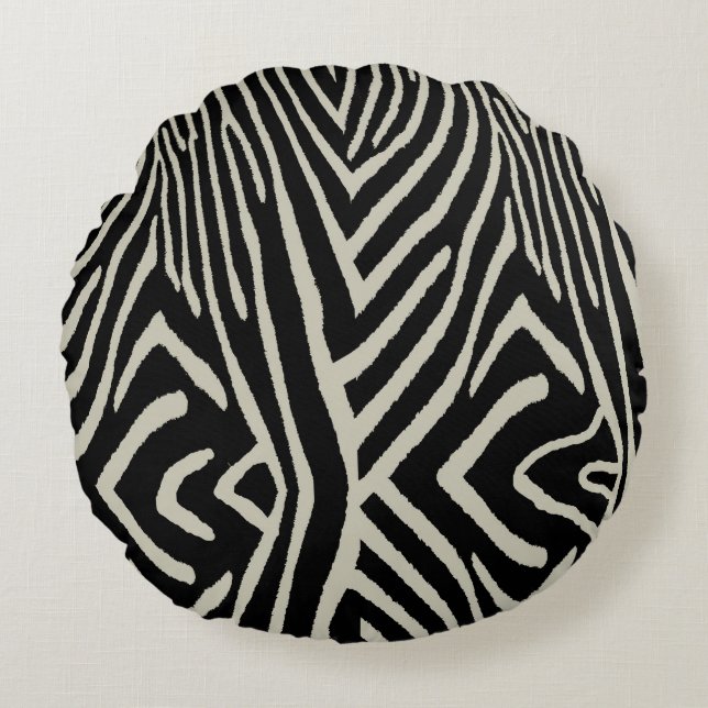 Cream And Black Zebra Stripes, Round Cushion (Front)