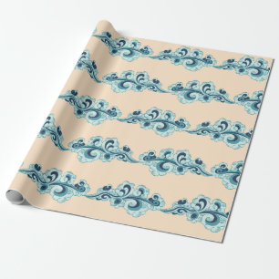 Cream and Blue Chinese New Year Clouds Wrapping Paper
