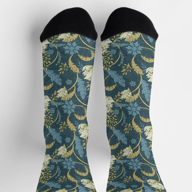 Cream and Blue Floral Art Nouveau  Socks (Top)