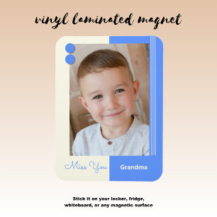 Cream and blue miss you grandma photo magnet