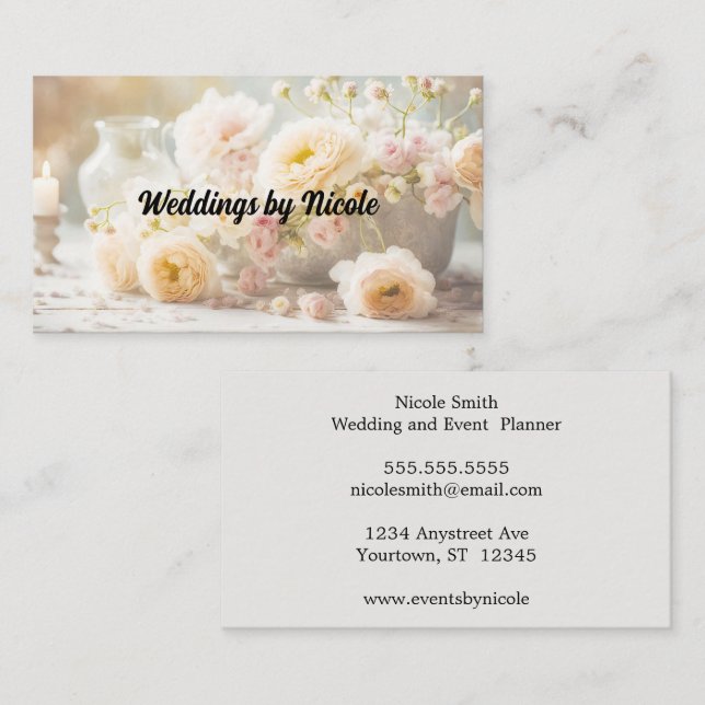 Cream and Blush Roses Wedding Planner Business Card (Front/Back)