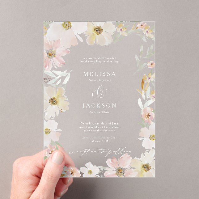 Cream and Blush Watercolor Flower Wedding Invite Acrylic Invitations (Insitu (Handheld))