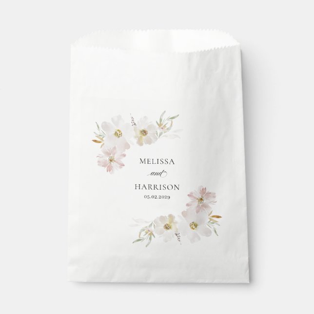 Cream and Blush Watercolor Flowers  Favour Bags (Front)