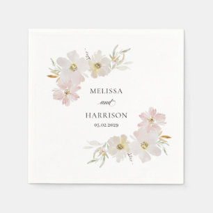 Cream and Blush Watercolor Flowers  Napkin