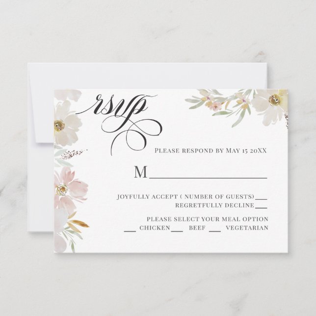 Cream and Blush Watercolor Flowers  RSVP Card (Front)