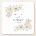 Cream and Blush Watercolor Flowers  Square Paper Coaster<br><div class="desc">Cream and Blush Watercolor Flowers</div>