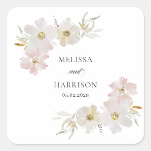 Cream and Blush Watercolor Flowers  Square Sticker