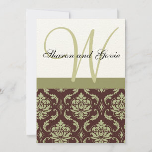 Cream and Brown Damask Monogram Wedding Invitation