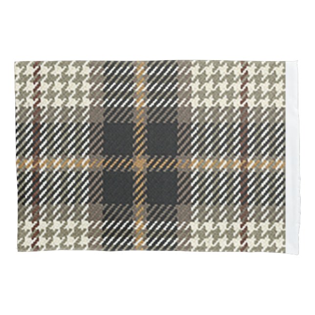 Cream and Brown Plaid Pillowcase (Front-Left)