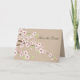 Cream and Cherry Blossom Save the Date Announcement