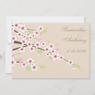 Cream and Cherry Blossom Wedding Invitation