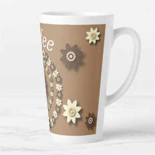 Cream and. Chocolate Brown Floral  Latte Mug