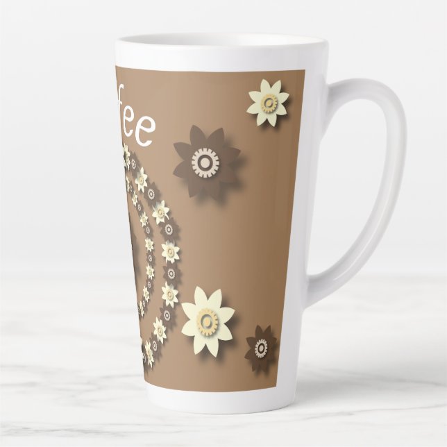Cream and. Chocolate Brown Floral  Latte Mug (Right)
