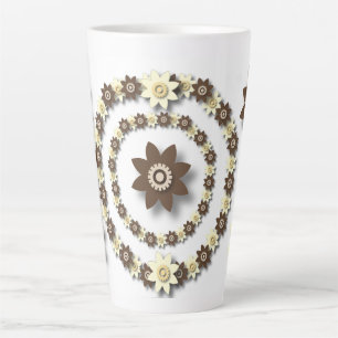 Cream and. Chocolate Brown Floral  Latte Mug