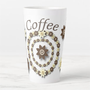 Cream and. Chocolate Brown Floral  Latte Mug