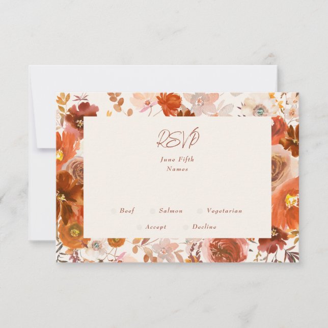 Cream and Copper Floral Botanical Wedding Frame RSVP Card (Front)