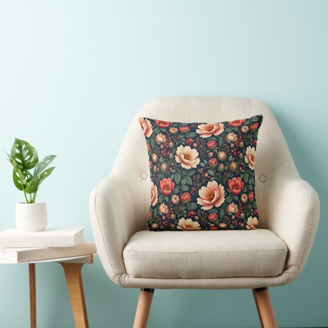 Cream and Coral Beautiful Floral Cushion (Chair)