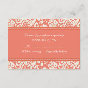 Cream and Coral Damask RSVP Wedding Card