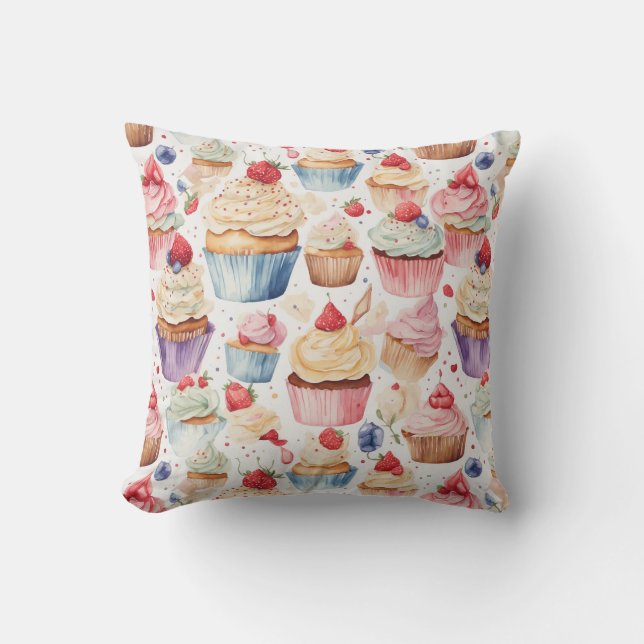 Cream and Cupcake Digital Patterns Cushion (Front)