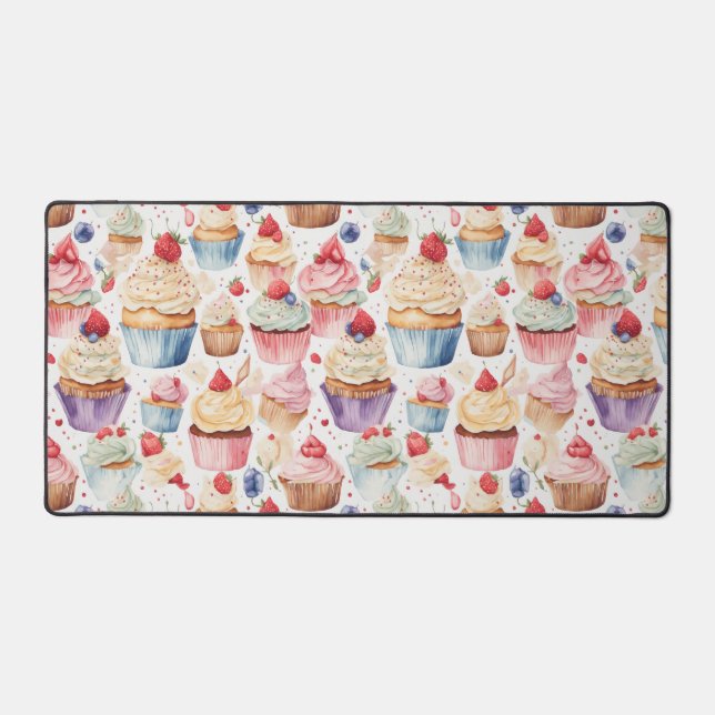 Cream and Cupcake Digital Patterns Desk Mat (Front)