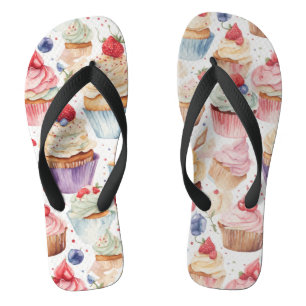 Cream and Cupcake Digital Patterns Flip Flops