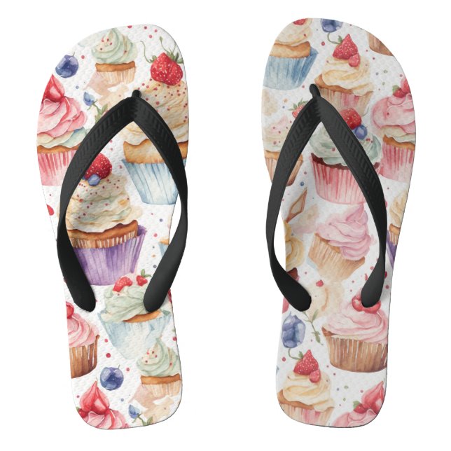 Cream and Cupcake Digital Patterns Flip Flops (Footbed)