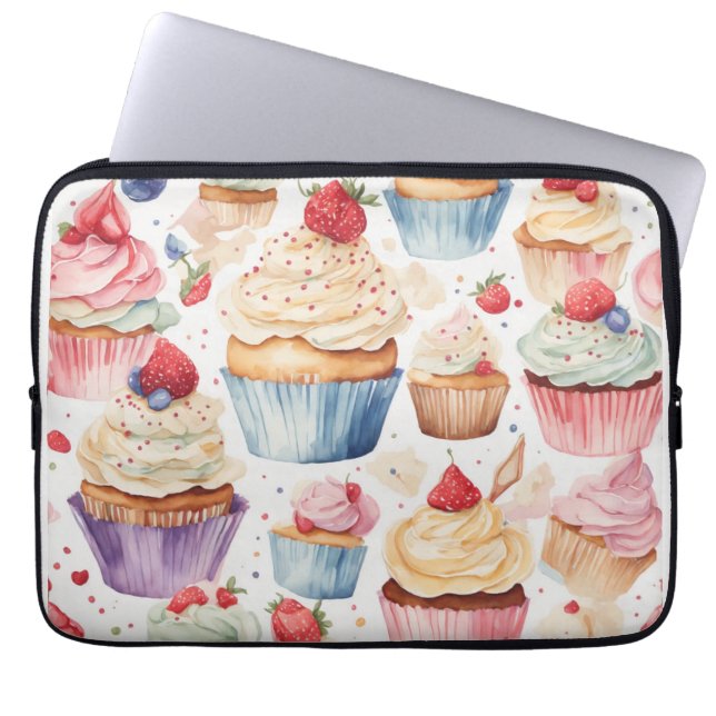 Cream and Cupcake Digital Patterns Laptop Sleeve (Front)