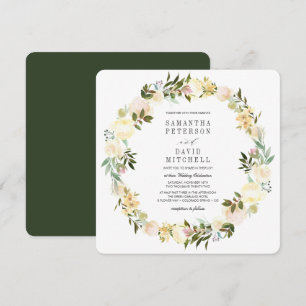 Cream and Forest Green    Garland Floral Wedding Invitation