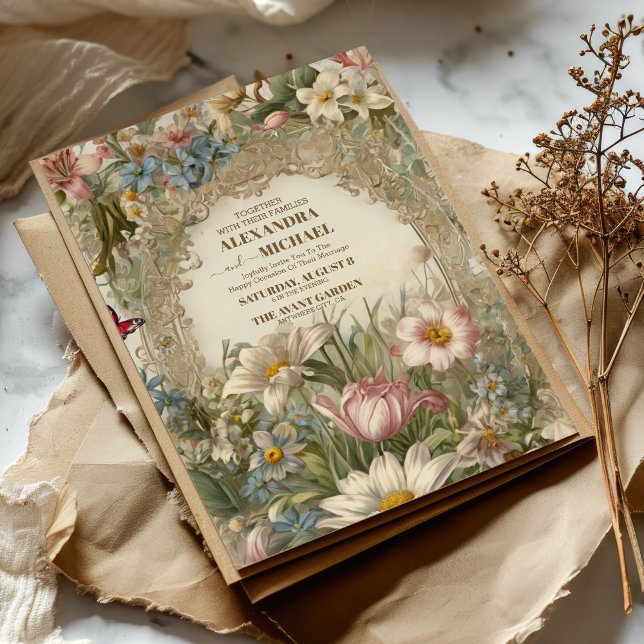 Cream and Gold Antique Gilded Frame Wedding Invitation (Creator Uploaded)