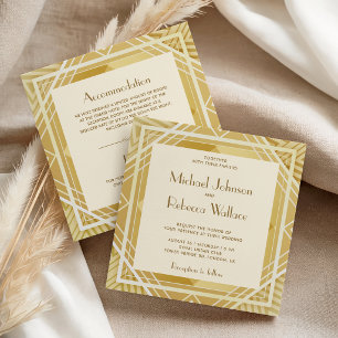 Cream and Gold Art Deco All in One Wedding Invitation