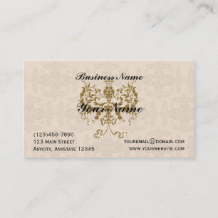 Cream and Gold Damask Business Card